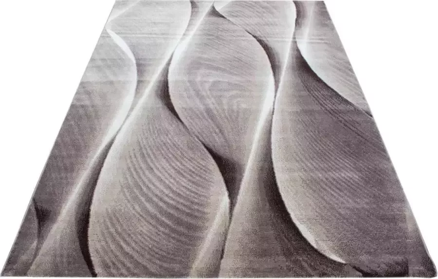 Ayyildiz Tapijt Modern design woonkamer-golven-hout optiek patroon bruin Beige crème
