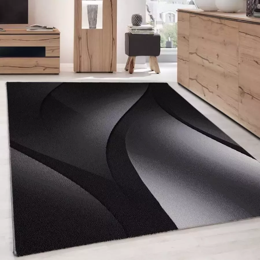 Ayyildiz Teppich Modern Desing Tapijt Abstrak golvend Desing Zwart Grijs