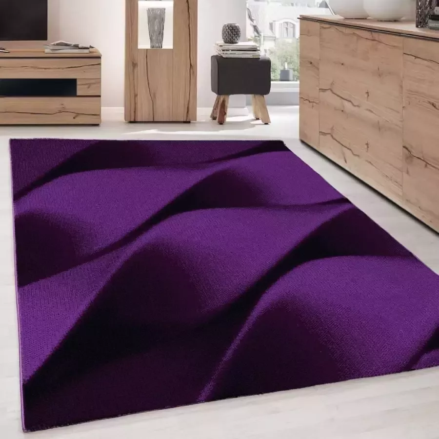 Ayyildiz Teppich Modern Desing Tapijt Geometrisch golvend ontwerp Lila Zwart Grijs