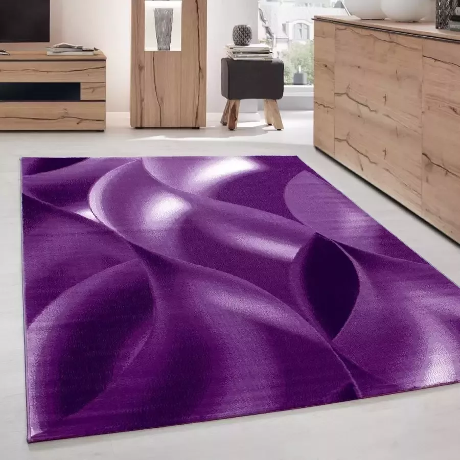 Ayyildiz Teppich Modern Desing Tapijt Geometrisch golvend ontwerp Zwart Lila White