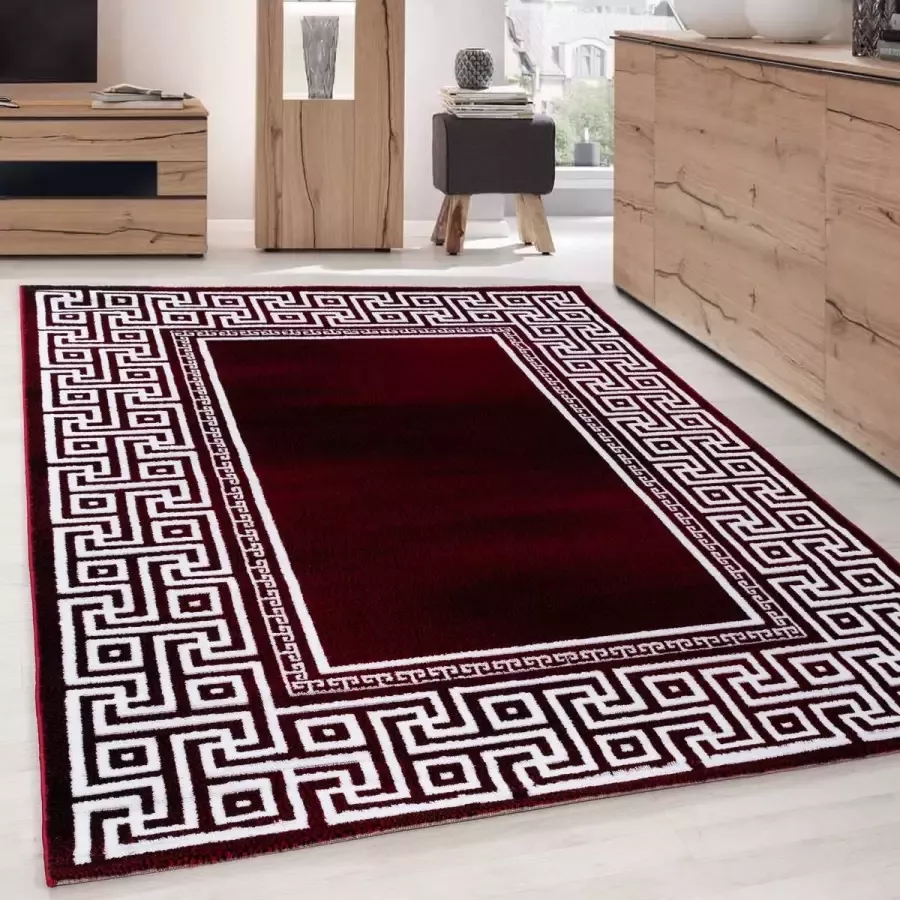 Ayyildiz Teppich Modern Desing Tapijt Geometrische versace optische rand Zwart Rood Wit