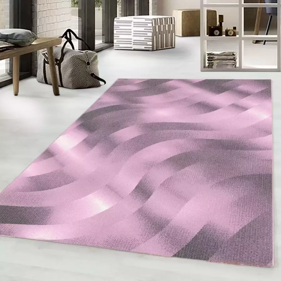 Ayyildiz Woonkamer vloerkleed laagpolig tapijt zacht golven ontwerp Roze