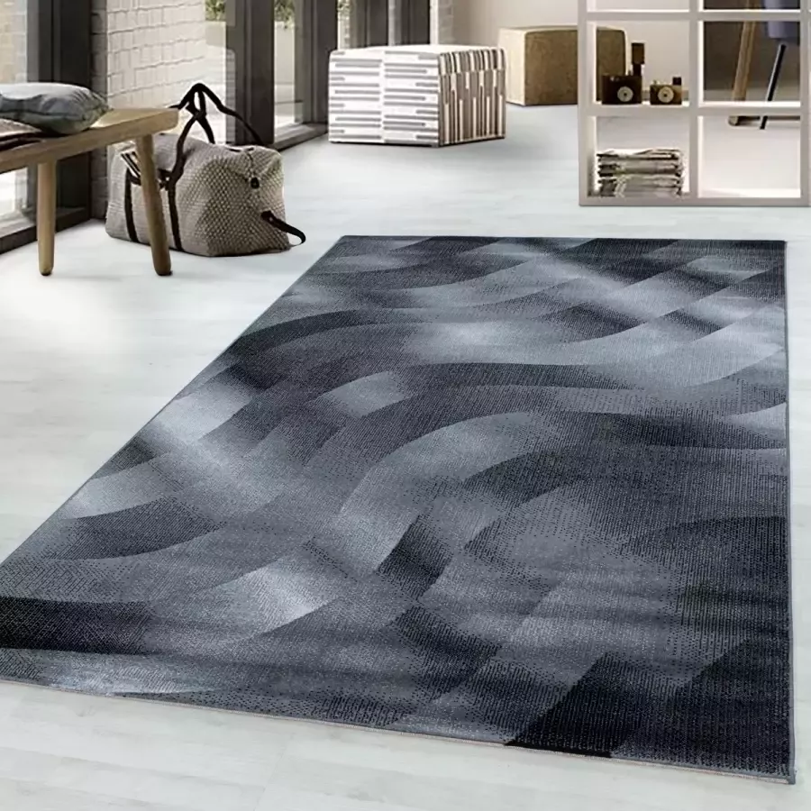 Ayyildiz Woonkamer vloerkleed laagpolig tapijt zacht golven ontwerp Zwart