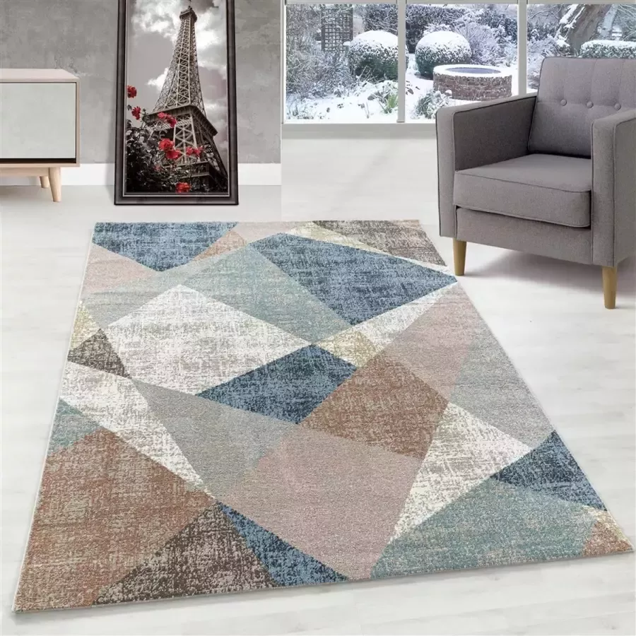 Ayyildiz Woonkamervloerkleed GRACE laagpolig vloerkleed Geometrisch driehoekig ontwerp