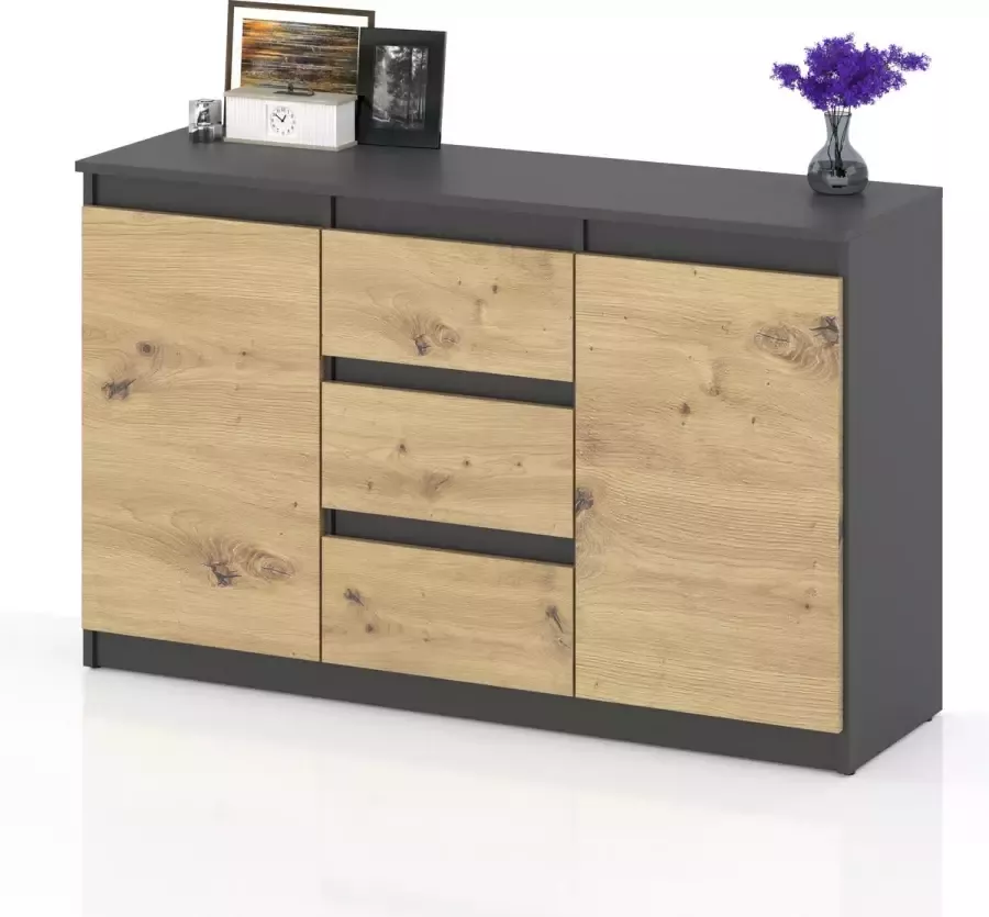 AZ-Home Dressoir Bruno 120 cm Antraciet Eiken Kast Commode