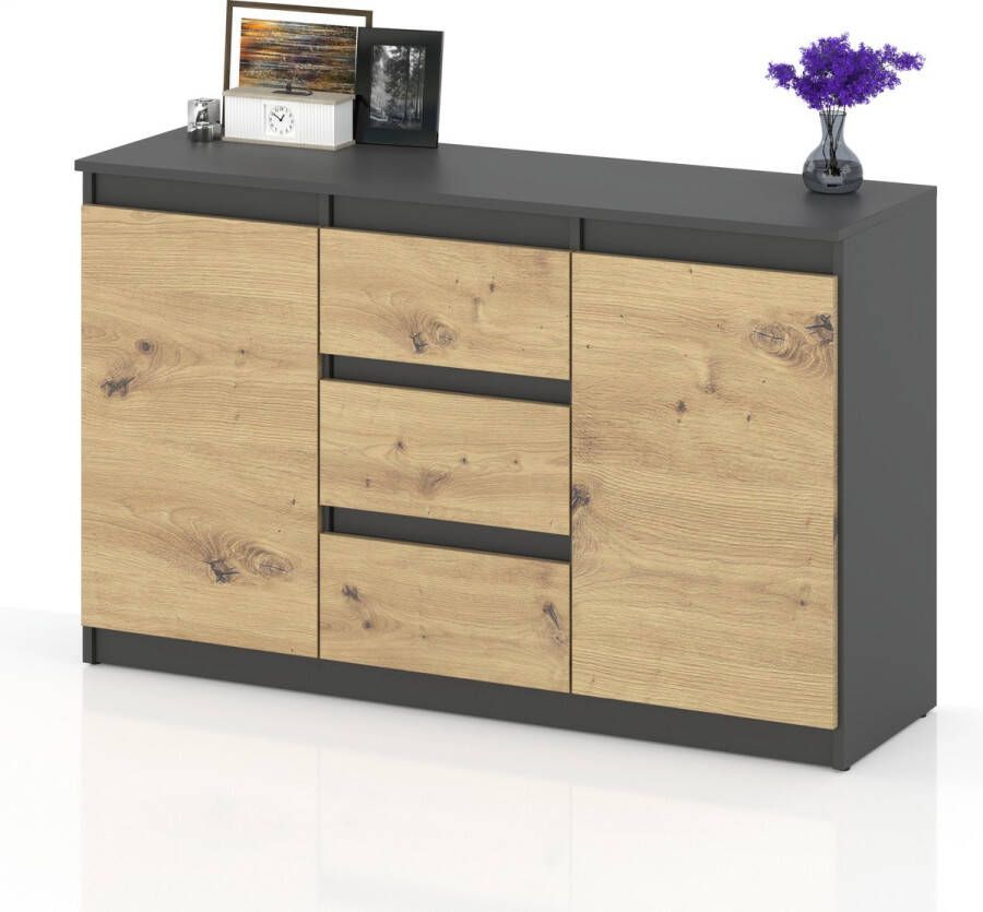 AZ-Home Dressoir Bruno 120 cm Antraciet Eiken Kast Commode