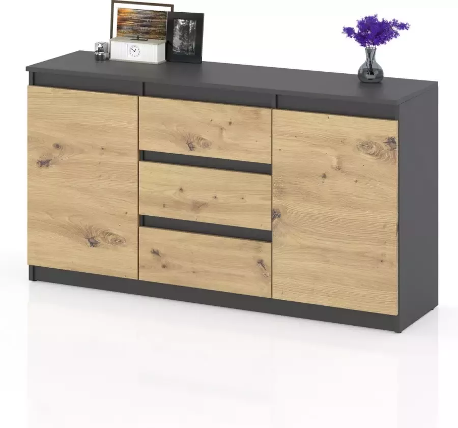 AZ-Home Dressoir Bruno 160 cm Antraciet Eiken Commode Kast Opbergkast Woonkamer