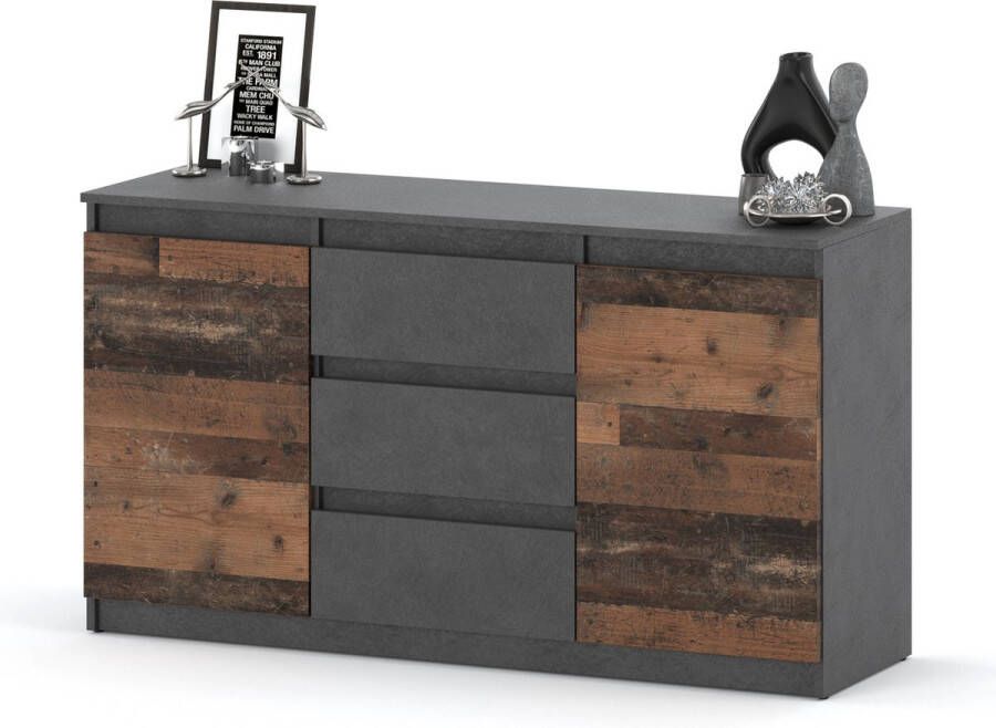 AZ-Home Dressoir Bruno 160 cm Donkergrijs Old wood Kast Woonkamer Commode Slaapkamer