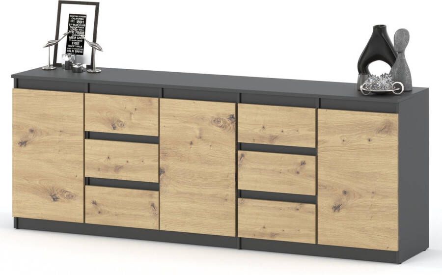 AZ-Home Dressoir Bruno 200 cm Antraciet Eiken Kast Commode