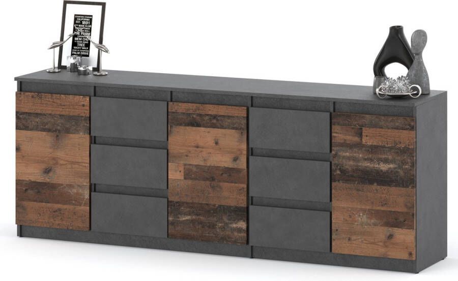 AZ-Home Dressoir Bruno 200 cm Donkergrijs Old Wood Kast Commode Opbergkast Woonkamer Slaapkamer