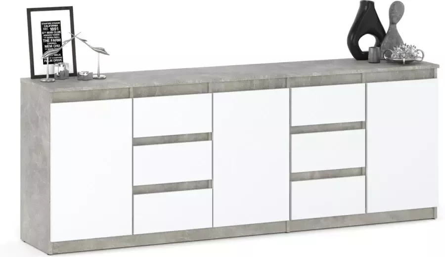 AZ-Home Dressoir Bruno 200 cm Grijs (Betonlook) Wit Kast Commode