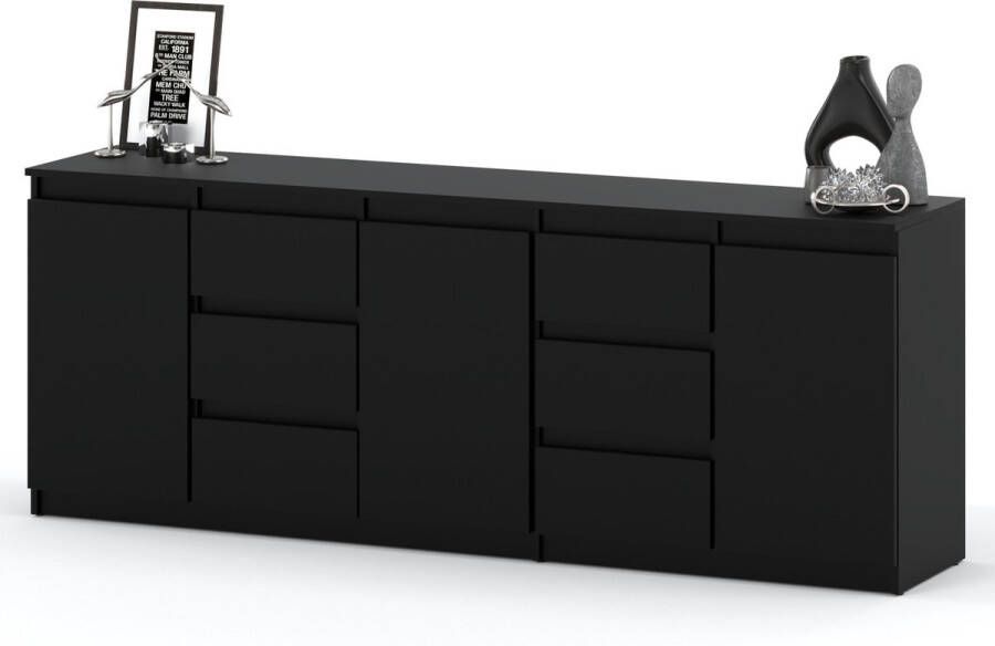 AZ-Home Dressoir Bruno 200 cm Zwart Kast Commode Opbergkast Woonkamer Slaapkamer