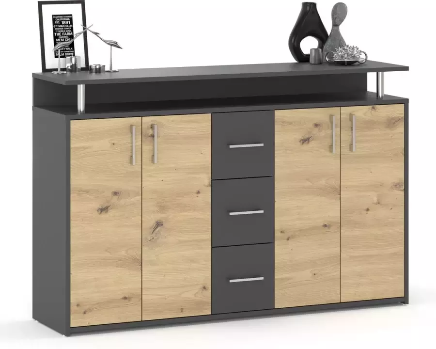 AZ-Home Dressoir Drill Antraciet Eiken 138 cm Kast Commode