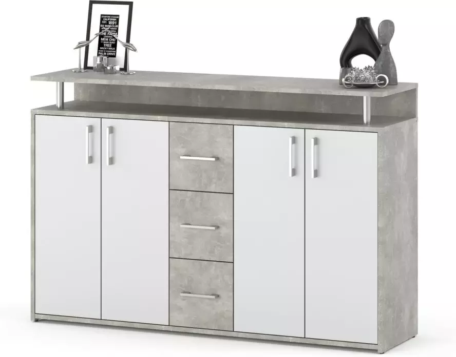 AZ-Home Dressoir Drill- Grijs (Betonlook) Wit 138 cm Kast Commode