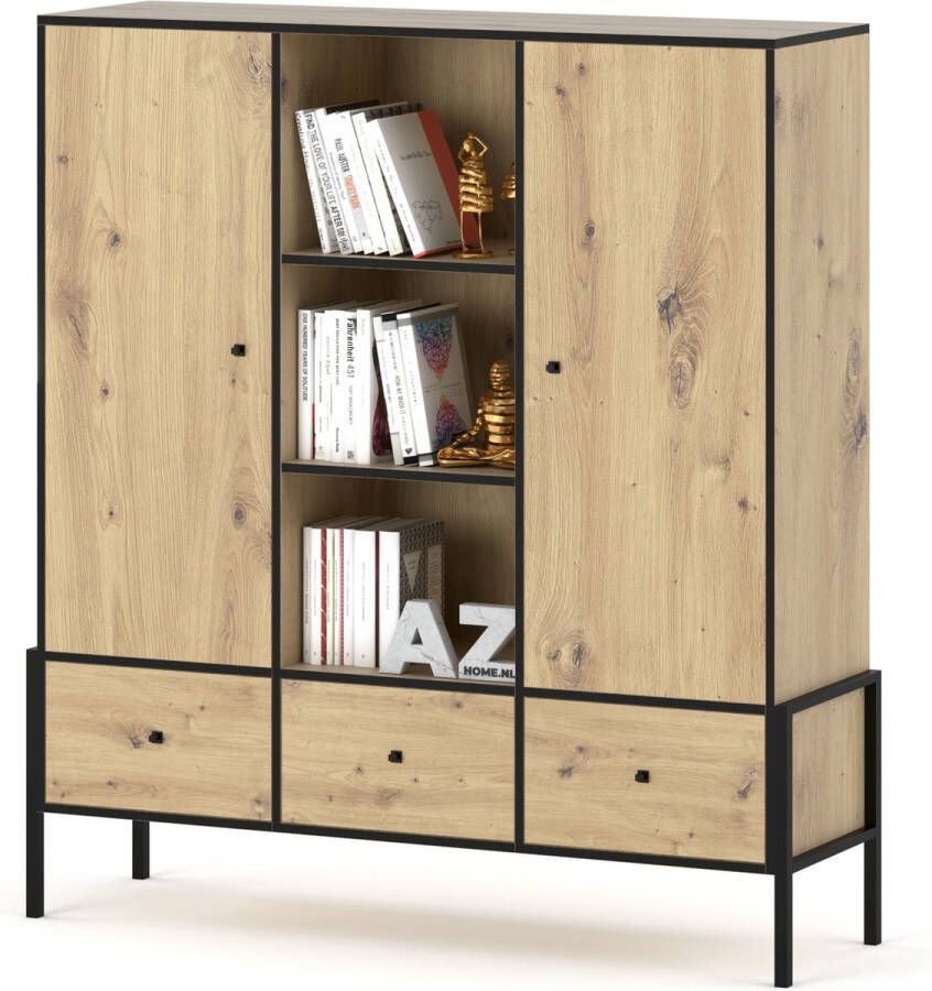 AZ-Home Dressoir Livi 3 114 cm Eiken Zwart Kast Commode