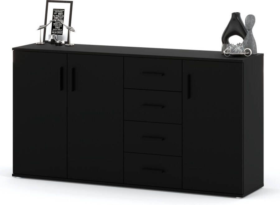 AZ-Home Dressoir Stiv Kast Zwart Mat 160 cm Commode Opbergkast Woonkamer Slaapkamer