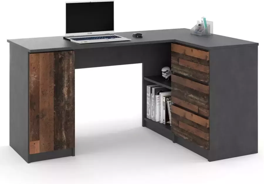 AZ-Home Hoekbureau Greg Rechts Donkergrijs Old Wood Bureau Computer desk
