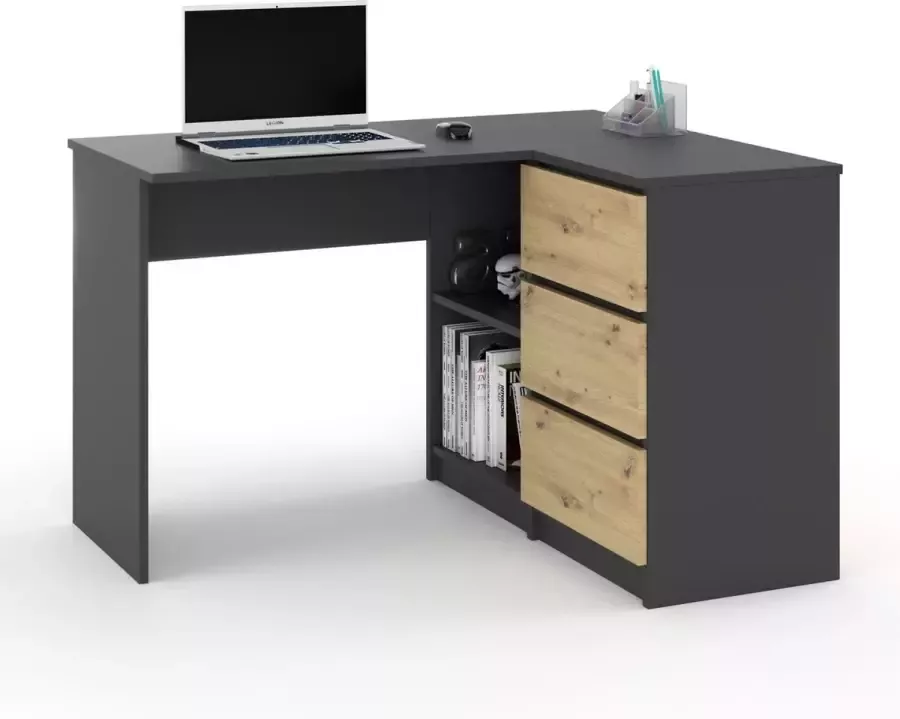 AZ-Home Hoekbureau Malmo Rechts Antraciet Eiken Bureau Computer desk
