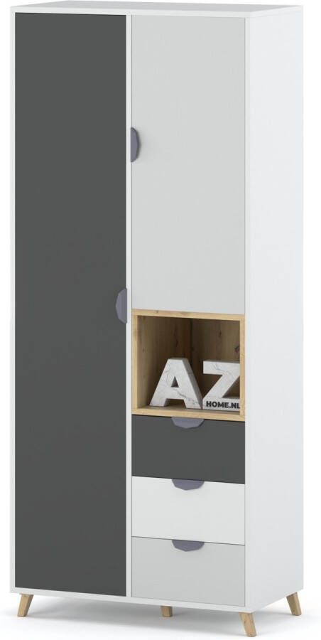 AZ-Home Kledingkast Joker 2 Wit Grijs 80 cm Kast Garderobekast