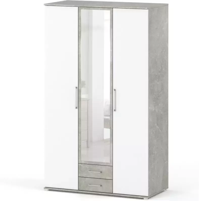 AZ-Home Kledingkast Karol 120 cm Grijs (Betonlook) Wit Kast Garderobekast