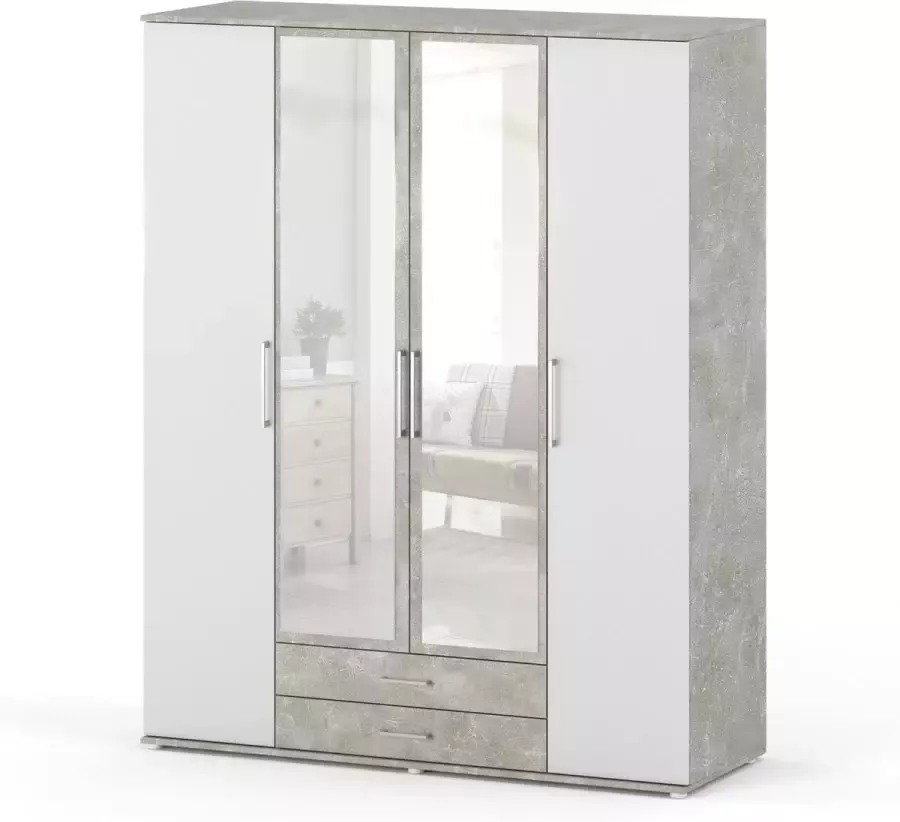 AZ-Home Kledingkast Karol Grijs (Betonlook) Wit 160 cm Kast Garderobekast