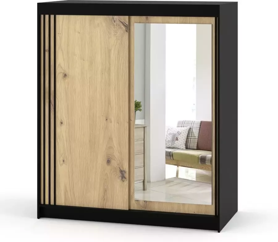 AZ-Home Kledingkast LUX 150 cm Zwart Eiken Opbergkast Garderobekast Kast Slaapkamer