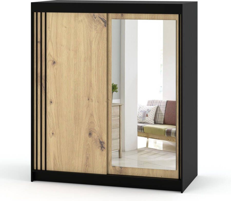 AZ-Home Kledingkast LUX 150 cm Zwart Eiken Opbergkast Garderobekast Kast Slaapkamer