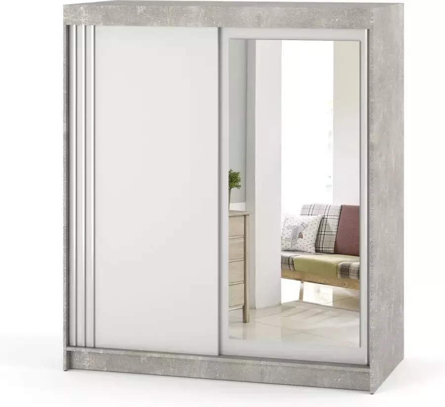 AZ-Home Kledingkast LUX 180 cm Betonlook (Grijs) Wit Kast Garderobekast