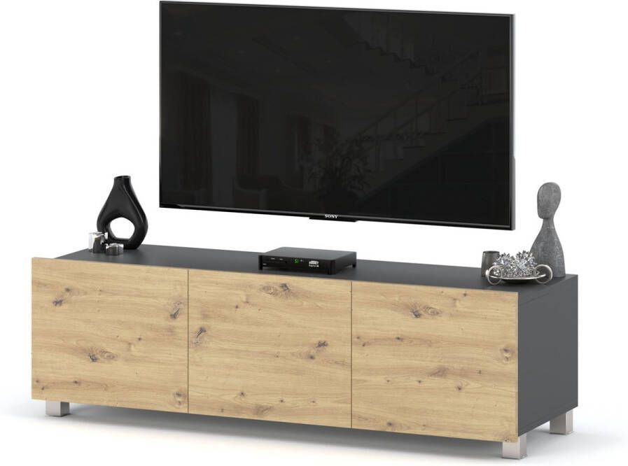 AZ-Home Tv Kast Clark 150cm Antraciet Eiken Tv meubel Staand Televisie kast