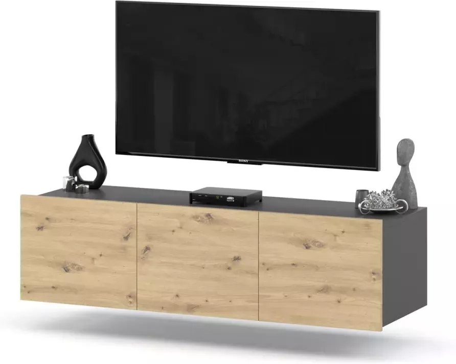 AZ-Home Tv Kast Clark 150cm Antraciet Eiken Tv Meubel Zwevend Woonkamer