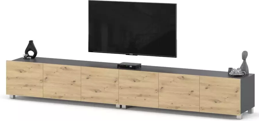 AZ-Home Tv Meubel Clark 300cm Antraciet Eiken Tv Kast Staand Televisie meubel Woonkamer