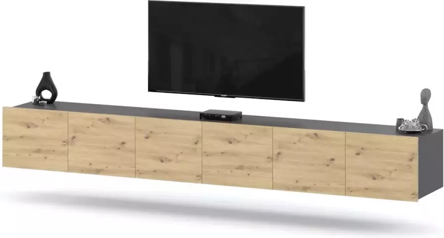 AZ-Home Tv Meubel Clark 300cm Antraciet Eiken Tv Kast Zwevend Wandkast Woonkamer