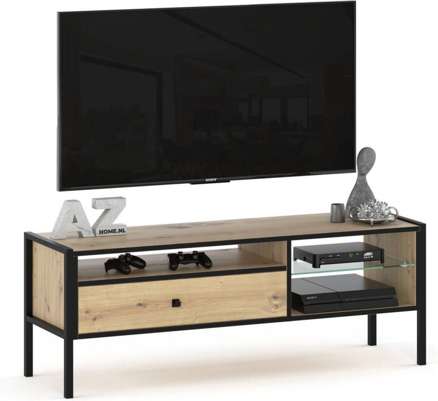 AZ-Home Tv meubel Livi 7 Eiken Zwart 124 cm Tv Kast Opbergkast