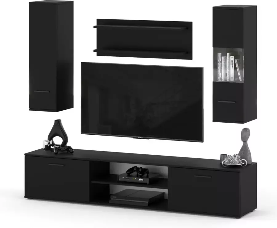 AZ-Home Tv meubel Set WOW Zwart 205 cm Tv Kast Wandmeubel