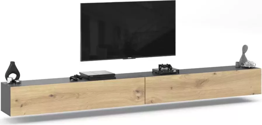AZ-Home Tv Meubel Young 300 cm Antraciet Eiken Tv Kast Hangend Kast Zwevend Televisie meubel