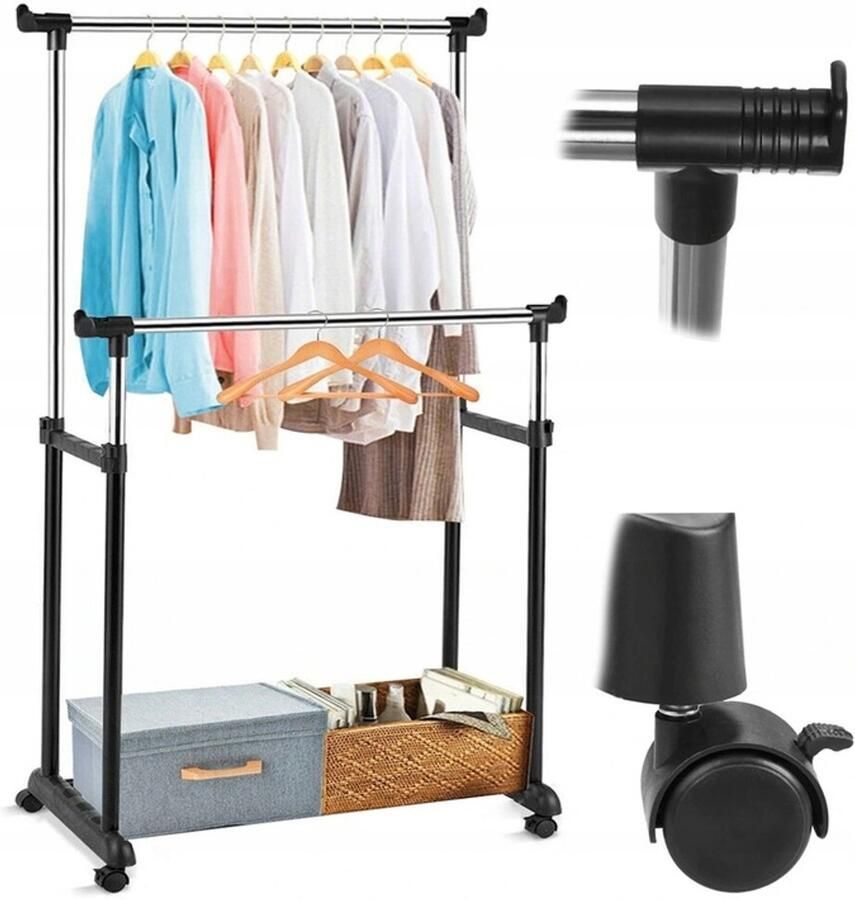 Azaris DUBBELE KLEDINGKAST VOOR GROTE KLEDINGKAST OP WIELEN VOOR SLAAPKAMER