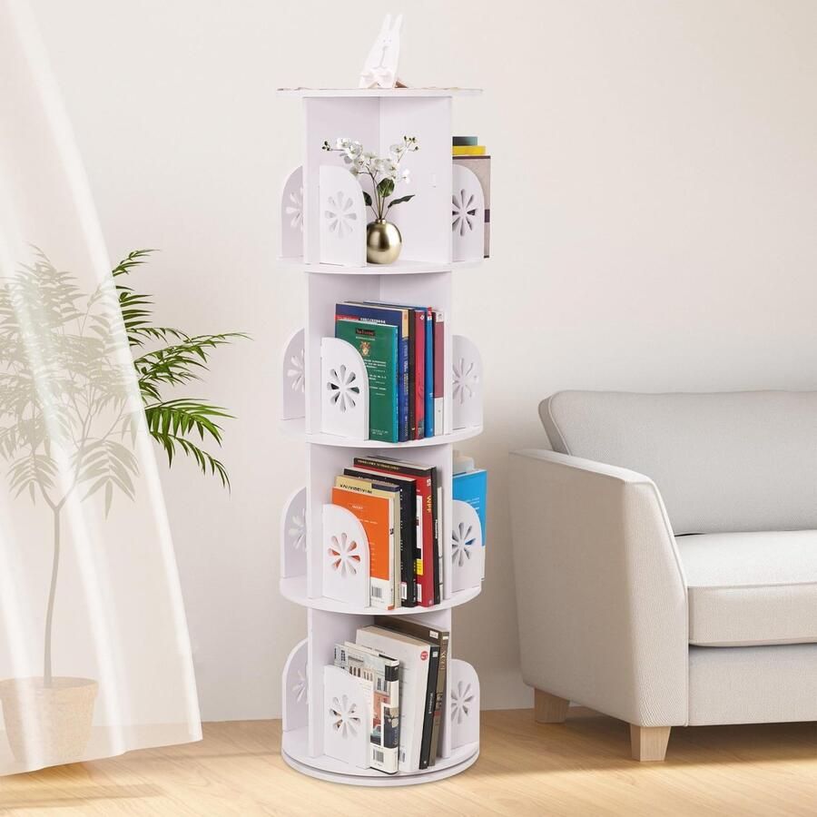Azomor Draaibaar rond boekenkast met vier niveaus en telefoonhouder