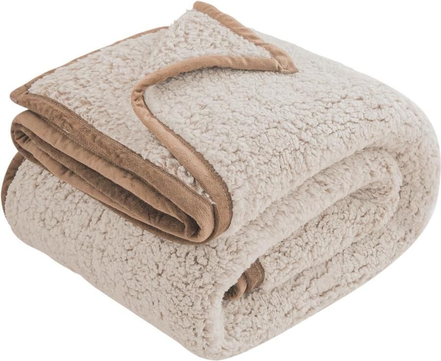 Azomor Dubbelzijdige zachte plaid voor bank en bed in stijlvolle khaki kleur