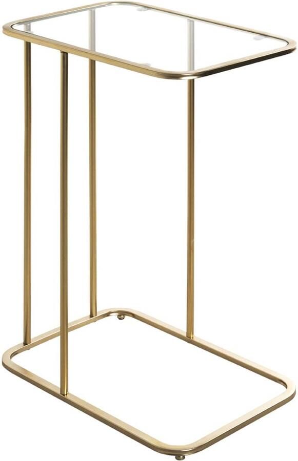 Azomor Elegante bijzettafel in goudkleurig metaal met veiligheidsglas
