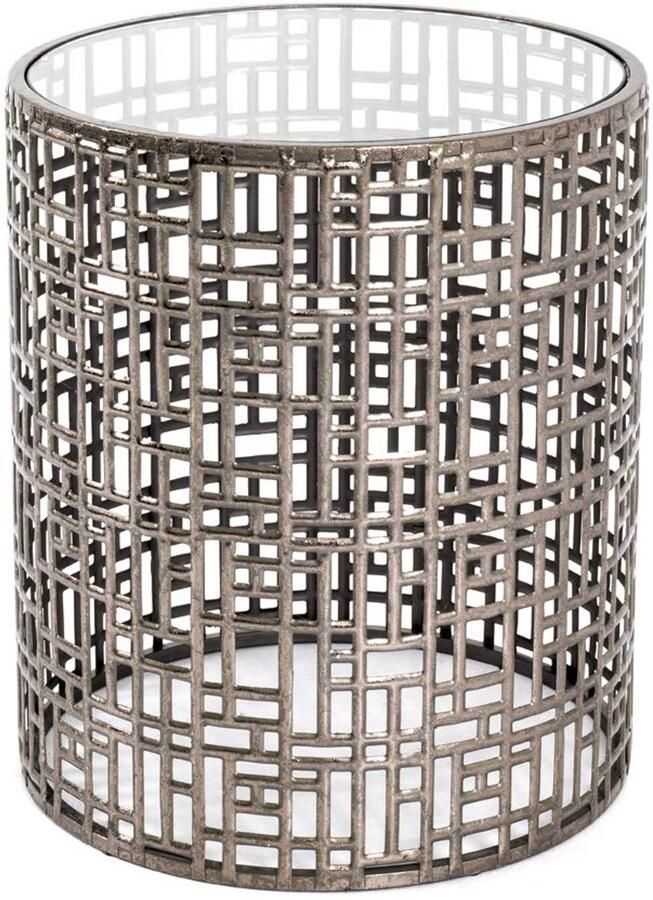 Azomor Elegante bijzettafel van bronskleurig metaal met veiligheidsglas