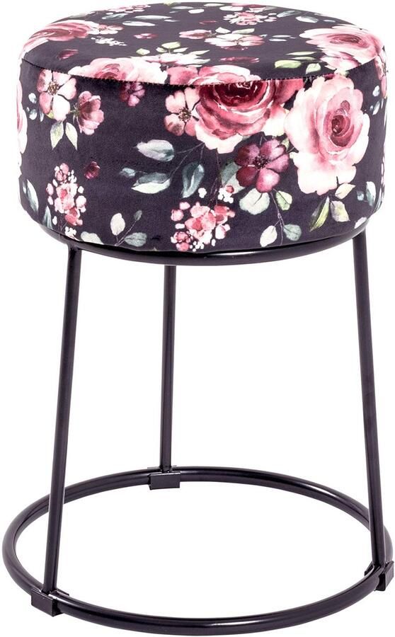 Azomor Elegante zwarte kruk met fluwelen bekleding en metalen afwerking