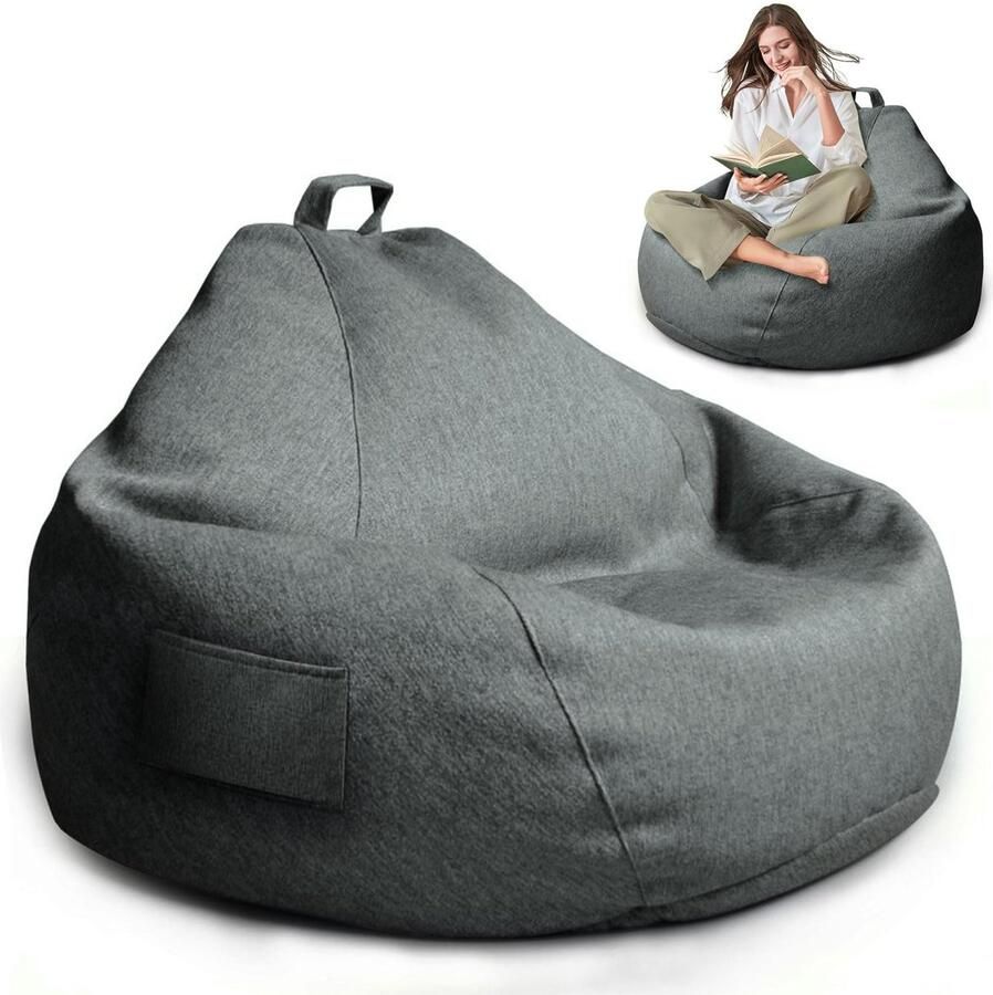 Azomor Grote zitzak hoes voor volwassenen in donkergrijs met ritssluiting