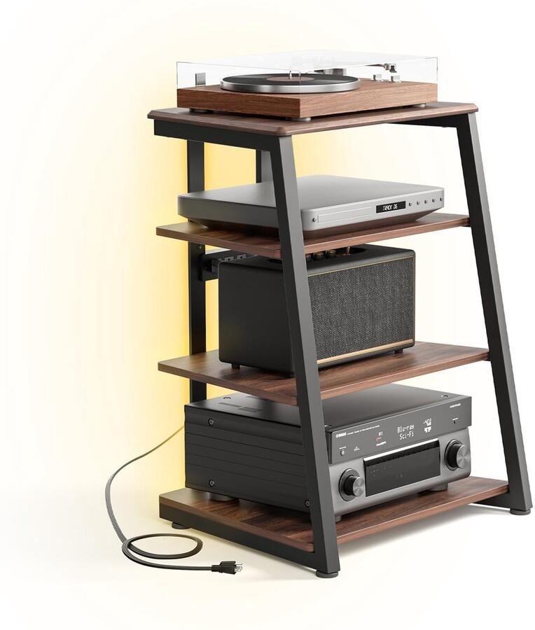 Azomor Houten hifi-meubel met verstelbare planken en geïntegreerde verlichting