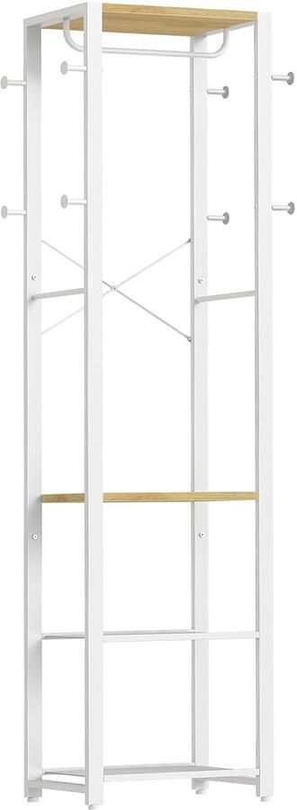 Azomor Industriële kapstok met schoenenrek en opbergruimte in wit en hout