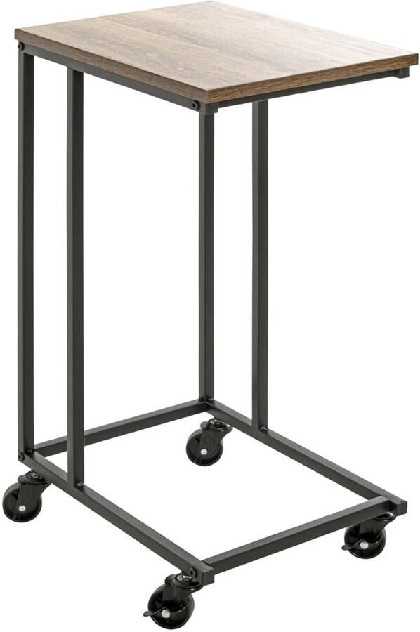 Azomor Moderne bijzettafel op wielen met eiken decor en metalen frame