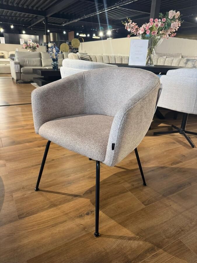 Azomor Moderne Eetkamerstoel met Armleuningen – Beige Stof – Zwarte Poten – Comfortabel & Stijlvol Design