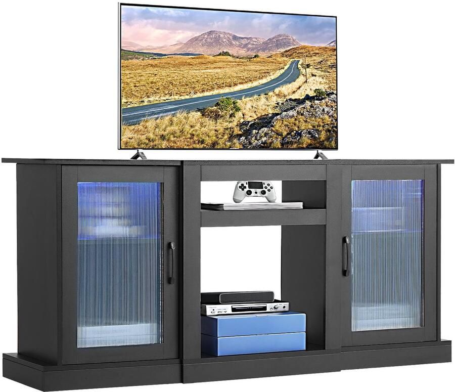 Azomor Moderne TV Meubel met Verstelbare Planken en Verlichting voor 65 Inch Televisies