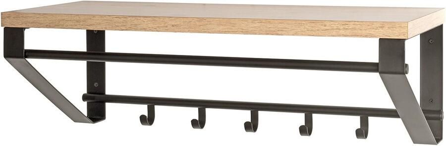 Azomor Moderne wandgarderobe met metalen haken en eikenhouten plank