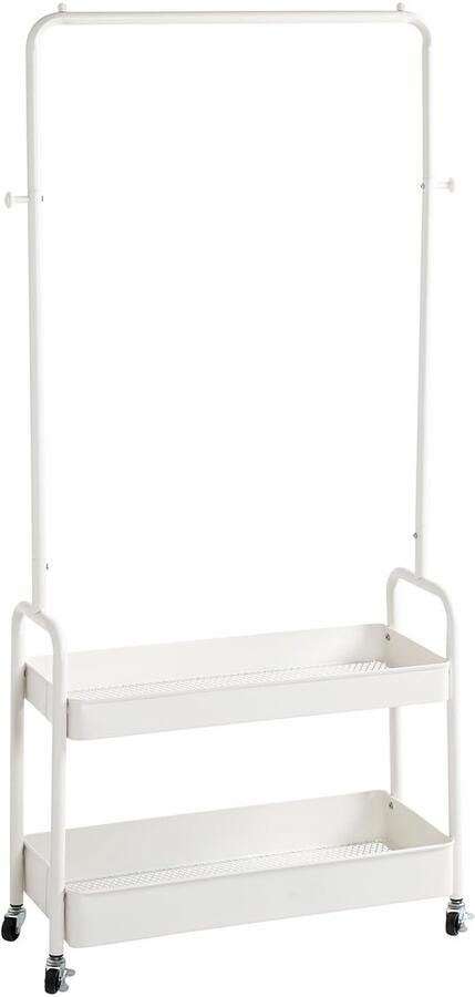 Azomor Moderne witte metalen rolgarderobe met verstelbare planken en wieltjes