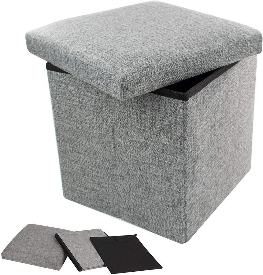 Azomor Opvouwbare grijze opbergbox met deksel en zitfunctie voor veelzijdig gebruik